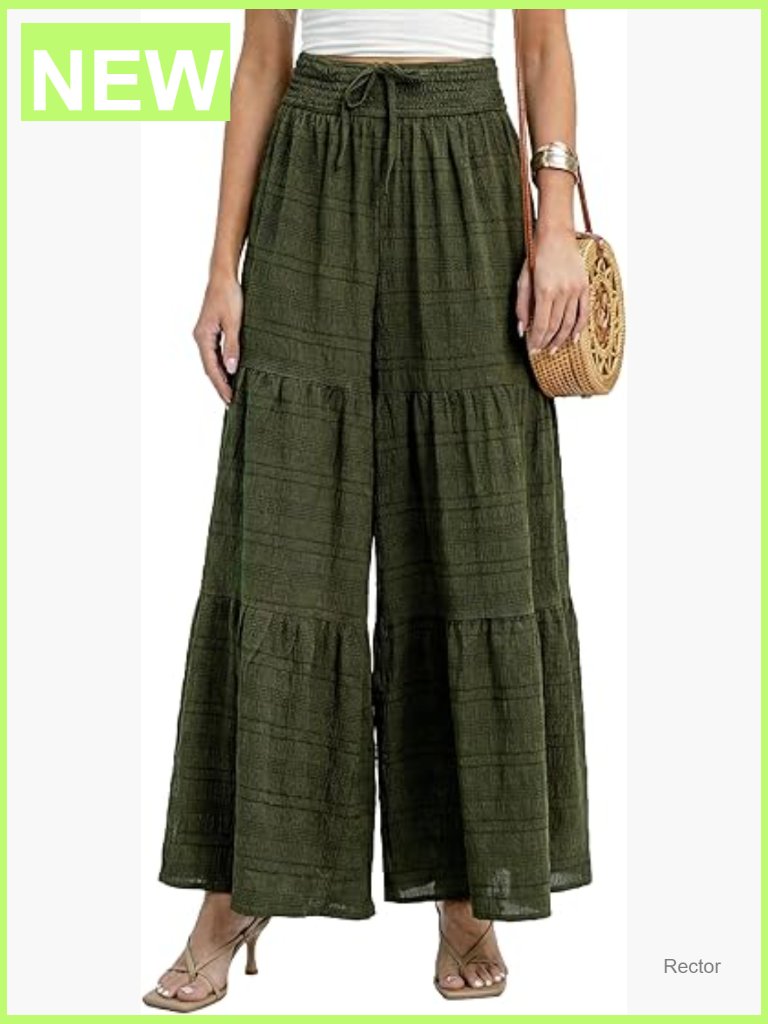 Smocked Waist Wide Leg Palazzo Pants Flowy Boho Pants
